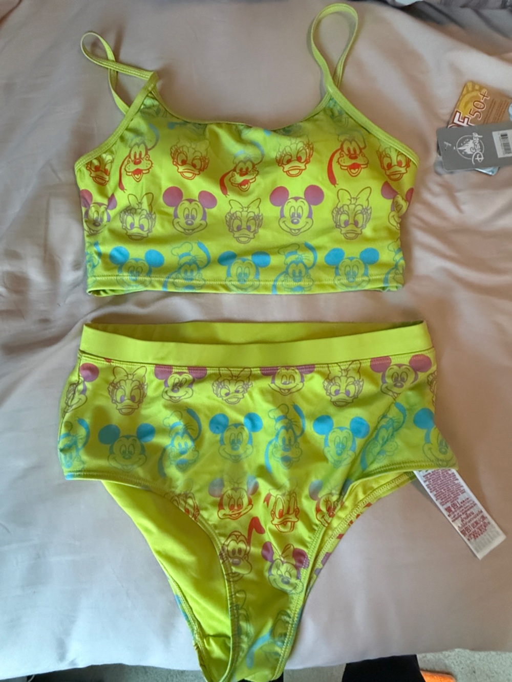 Disney Neon Yellow Women’s Two-Piece Mickey Print Swim Set